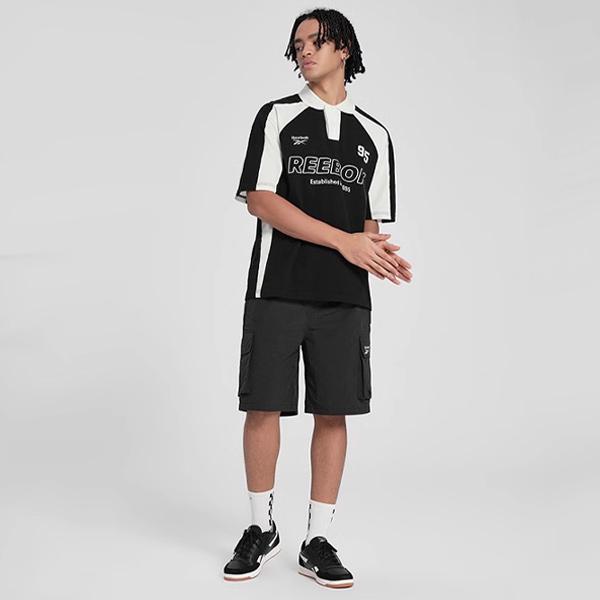 Reebok American Retro Casual College Style Color Block Letter Print Breathable Short Sleeve Polo Shirt Unisex Polo Shirts Black 24SRM423UGH0