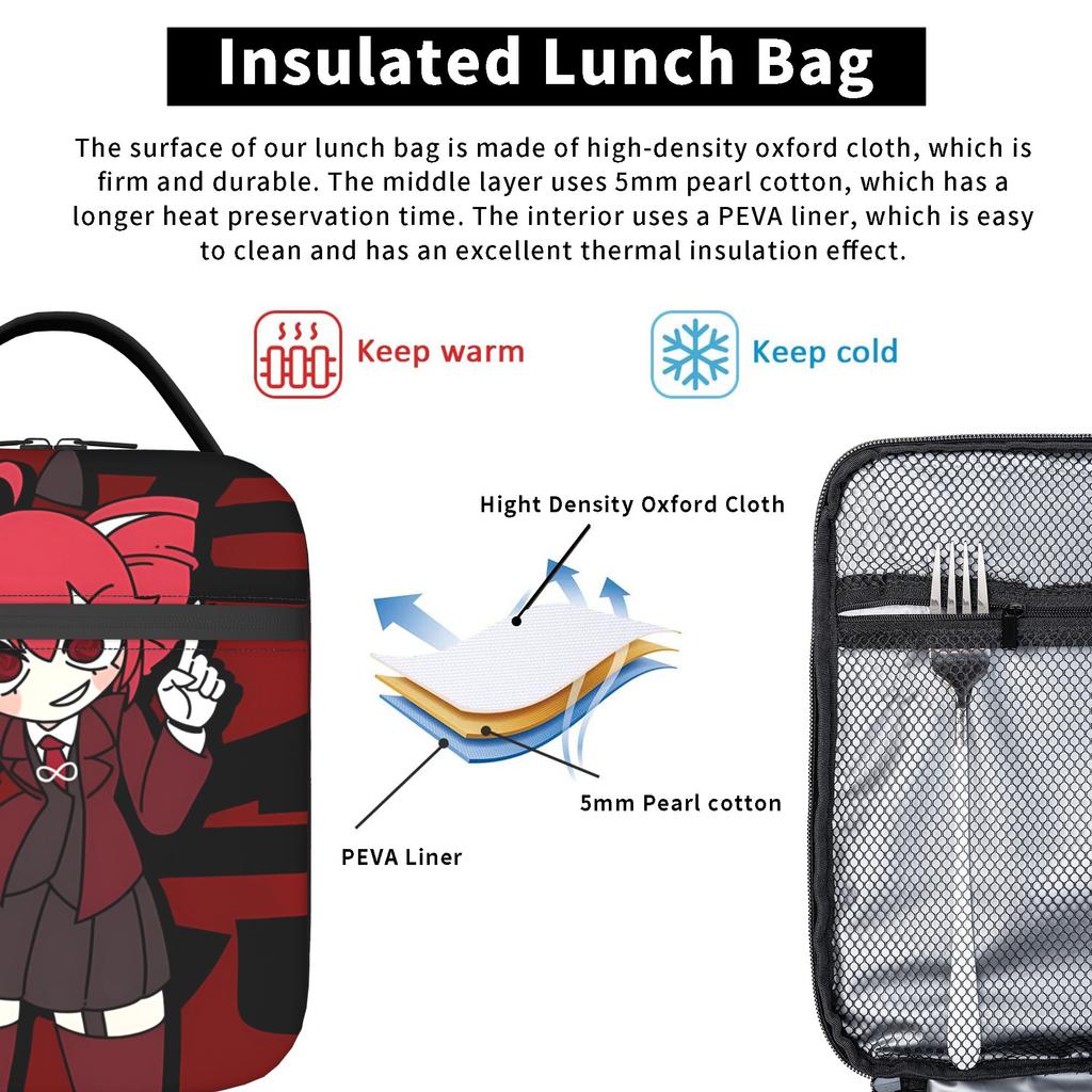 Kasane Teto Grin Dark Anime Meal Tote For Women Print Picnic Lunch Box Retro Compact Heat-keeping Oxford Cooler Bag