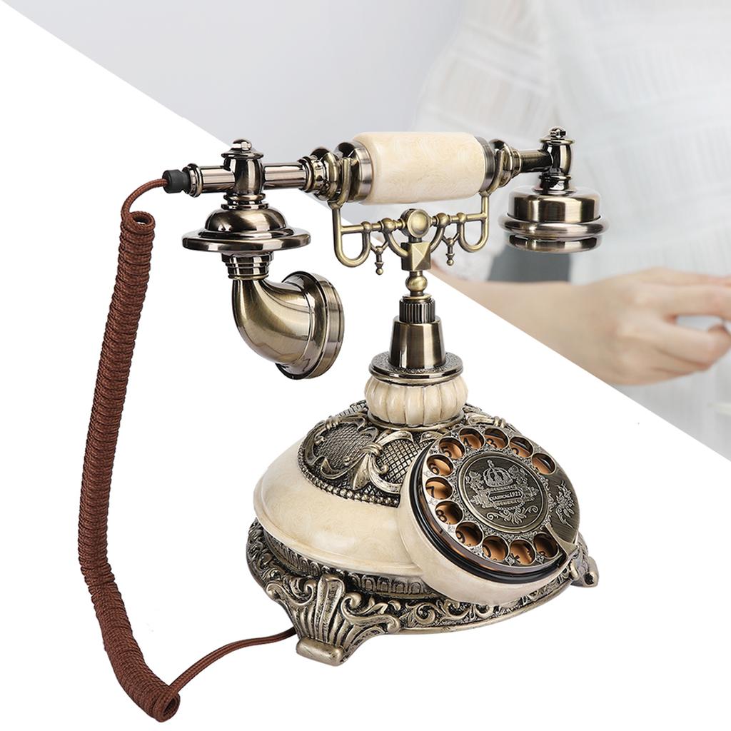 Telefon fix antic din bronz, cu disc rotativ, receptor, apelant de birou pentru casă, birou, hotel