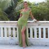 Summer Women's Off-Shoulder Mermaid Gown, Slim Fit Lace Sheer Panel Dress with Asymmetric Hem, Sexy Bodycon Evening Dress for Formal Parties