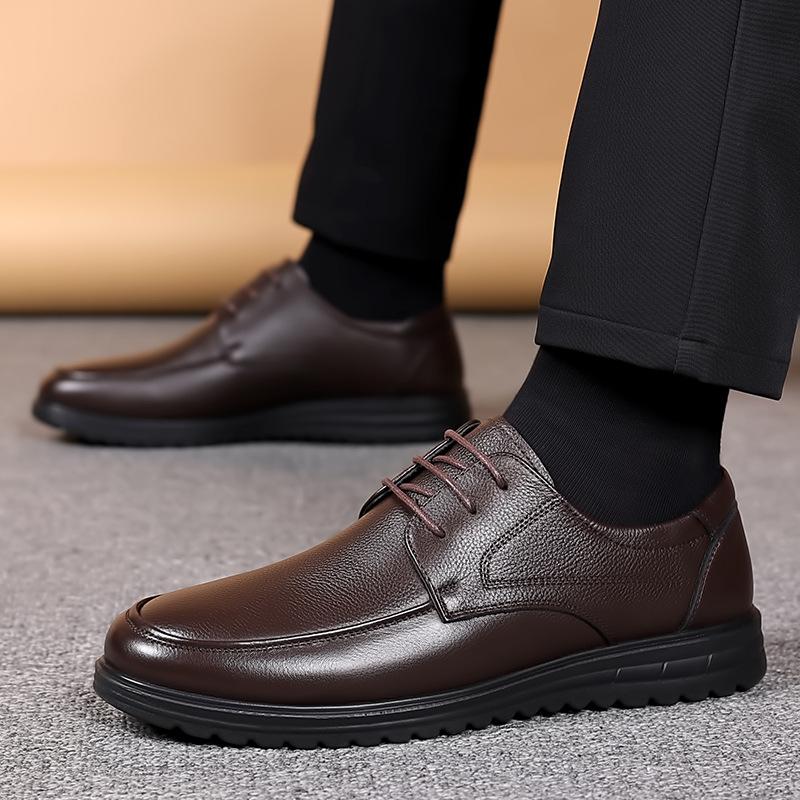 Sleeve men's shoes autumn and winter men's soft-soled casual leather shoes middle-aged and elderly father shoes men's shoes 2025
