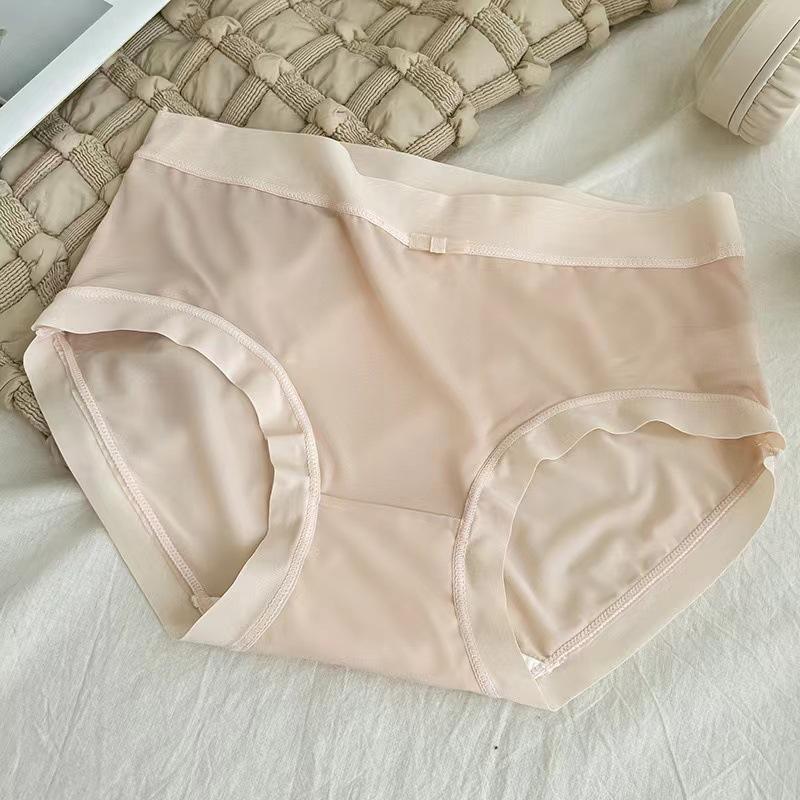 Damen Sommer Sexy Eis Seide Reine Baumwolle Schritt Durchsichtig Schnell Trocknend Atmungsaktiv Keine Spuren Taille Dreieck Slip
