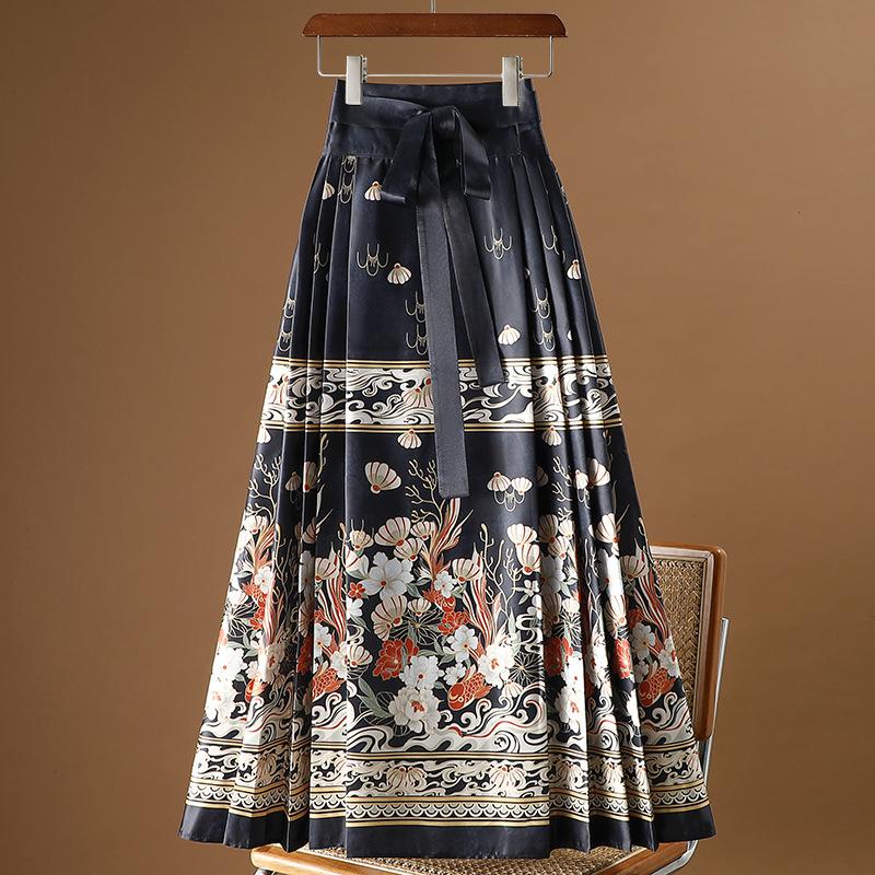 Women's  Chinese-Style Horse Face Skirt - Hanfu Pleated One-Piece Long Skirt