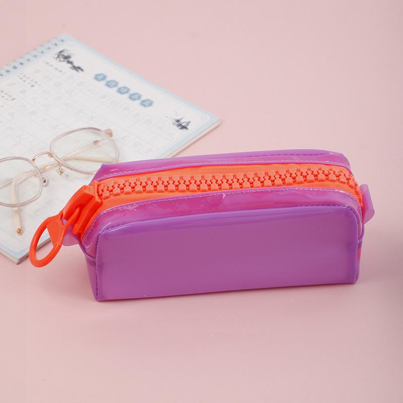 PVC Large Zipper Pencil Case Fluorescent Transparent Color Square Large Capacity Student Stationery School Supplies Storage Bag