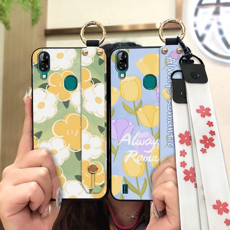 Oil Painting Waterproof Phone Case For Blackview A60 Pro Flower Durable Shockproof Phone Holder Wristband Fashion Design
