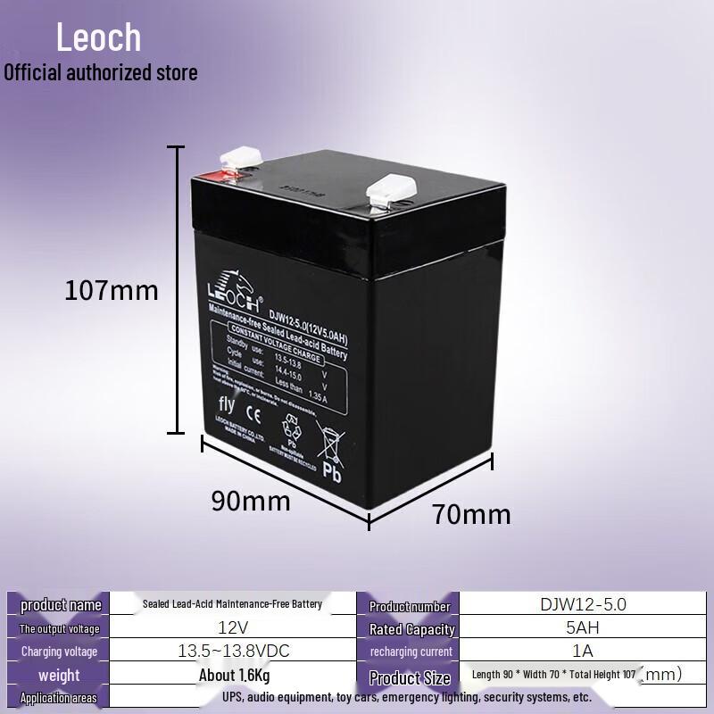 LEOCH DJW12-5 12V 5Ah Sealed Lead-Acid Battery
