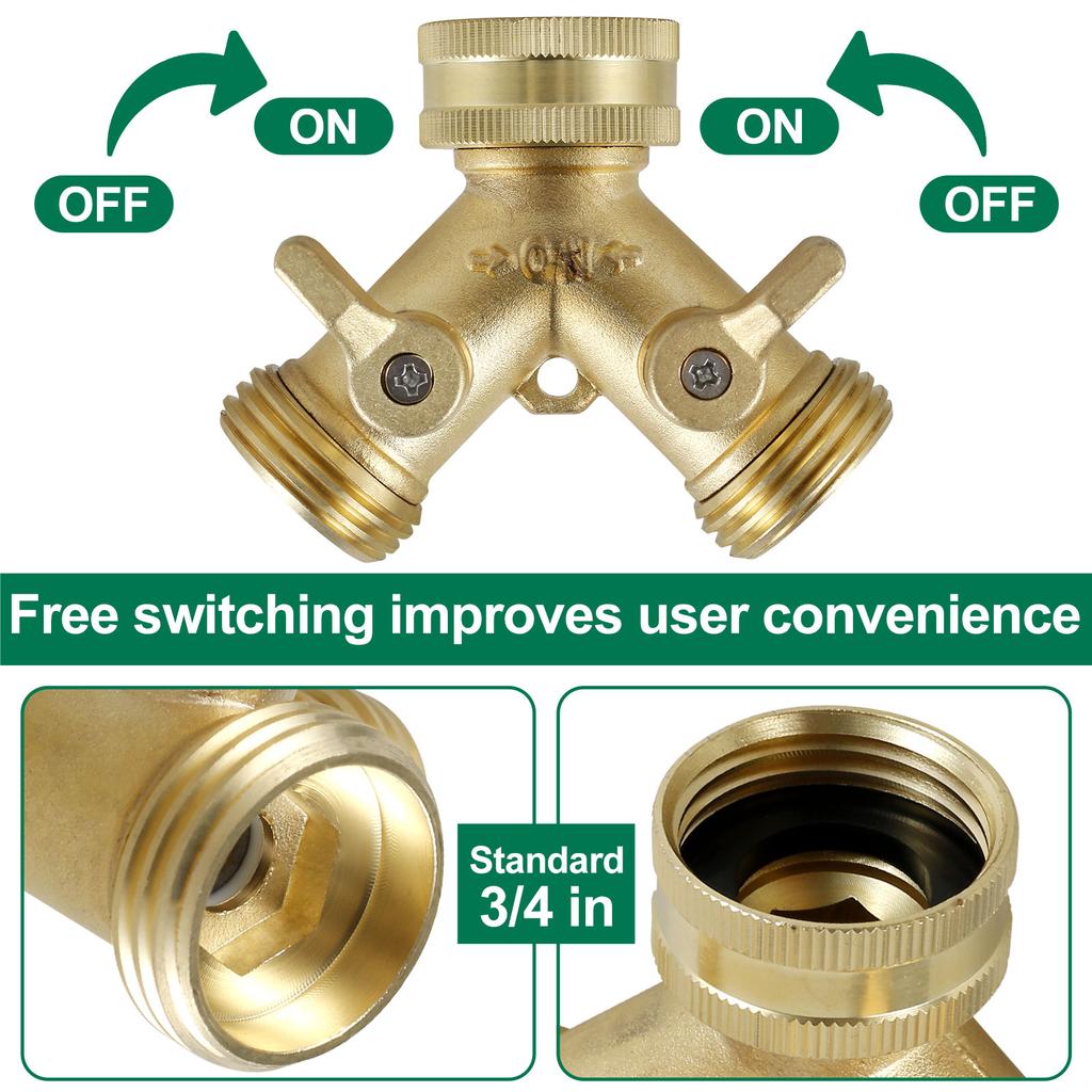 3/4inch Hose Splitter Heavy Duty 2 Way Garden Hose Connector Y Connector Distributor for Outdoor Faucet