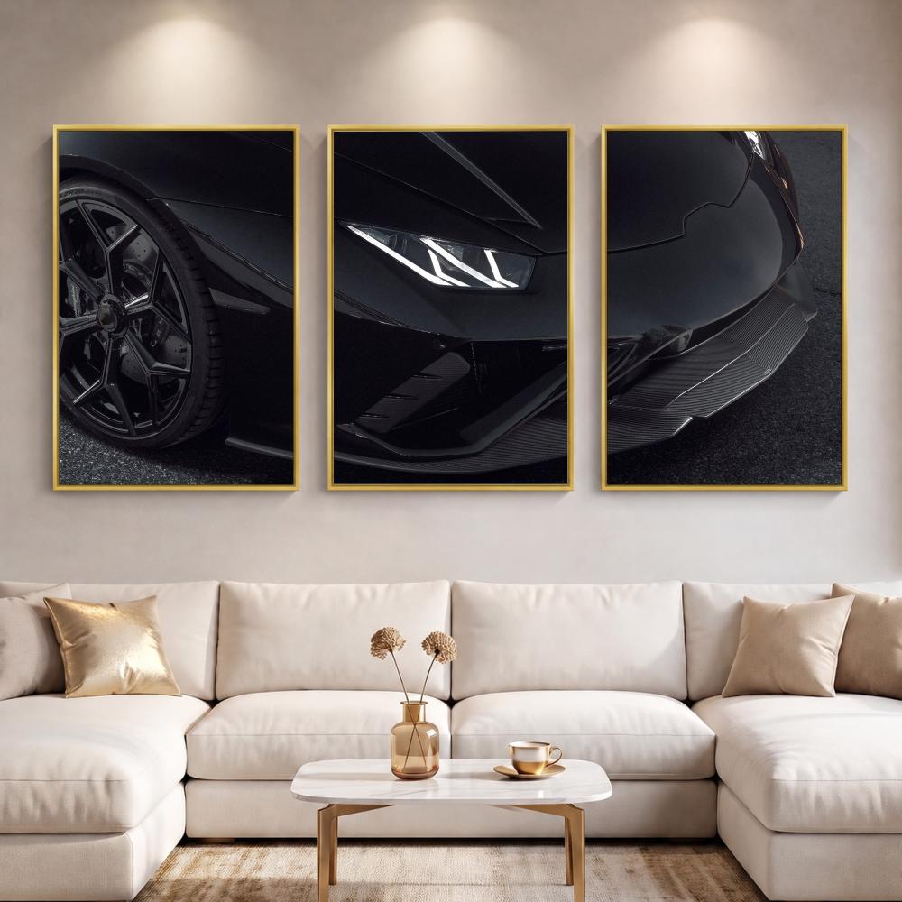 Sports Car Golden Hour Painting Calligraphy 3 PCS Canvas Wall Art Prints for Living Room Decor Modern Fashion Wall Decals