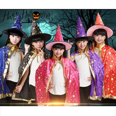 2Pcs/Set Children Halloween Chrismas Party Cosplay Costume Star Wizer Cloak Cap Hat