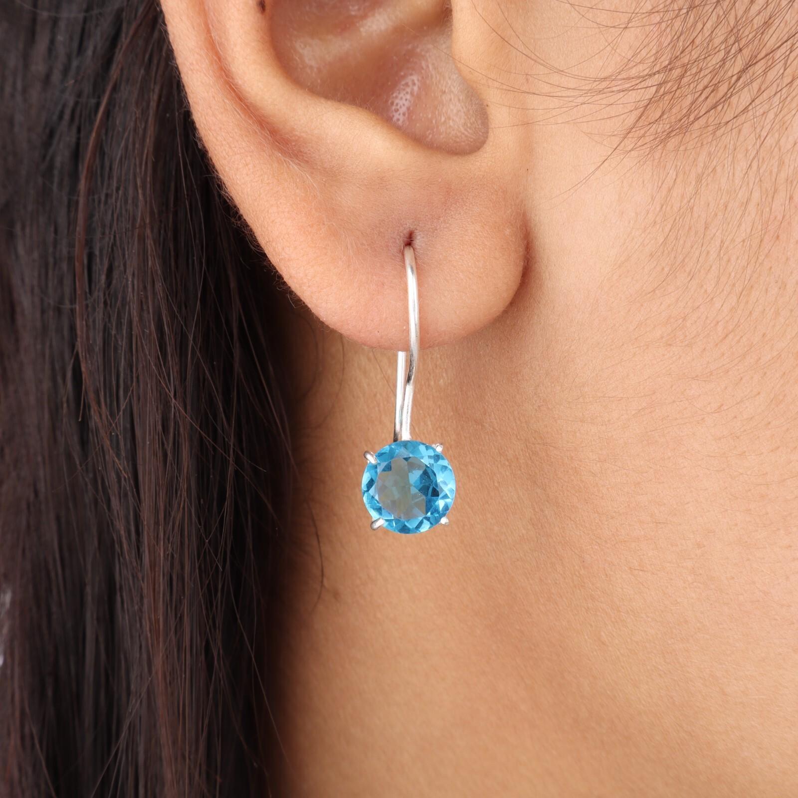 

Швейцарский голубой топаз драгоценный камень 925 стерлинговое серебро ювелирные изделия ручной работы серьги 0,92 EE-174-13