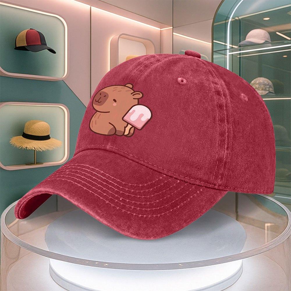 Cartoon Bear Ice Cream Pattern Baseball Cap For Men Women Retro Duck Tongue Dad Hat Adjustable Curved Brim