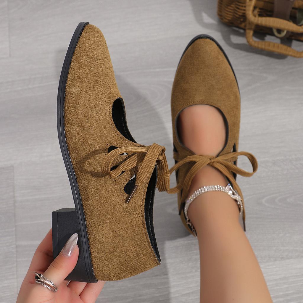 Modische spitze Schnür-Freizeitschuhe mit flachem Ausschnitt für Damen Frühling Herbst Neu Designer Übergröße 4cm Absatz Einfarbig Damenschuhe