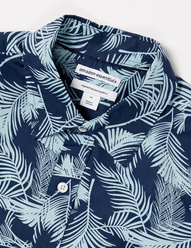 Amazon Essentials Regular Fit Short Sleeve Patterned Shirt in Navy Blue Sky with Palm Leaf Size XL Men's Design,