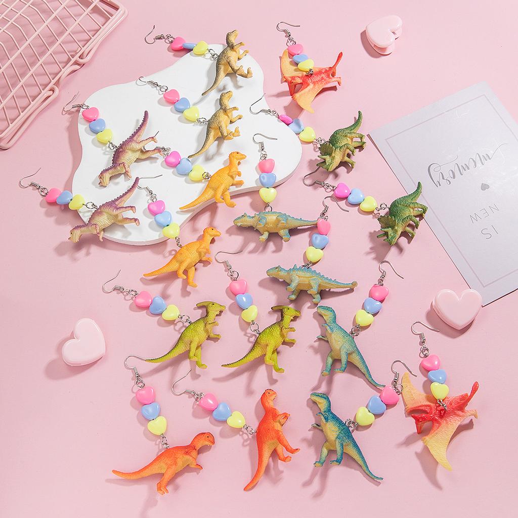 Cute and Fun Love Resin Dinosaur Pendant Earrings, Same Style Valentine's Day Jewelry for Men and Women as a Gift