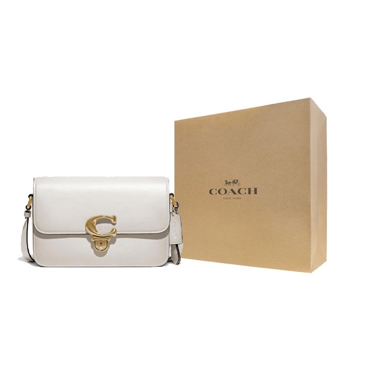 Coach Studio 25 C Flap Closure Glove Tanned Leather Shoulder Crossbody Bag Medium Women Bags White C6641-B4HA