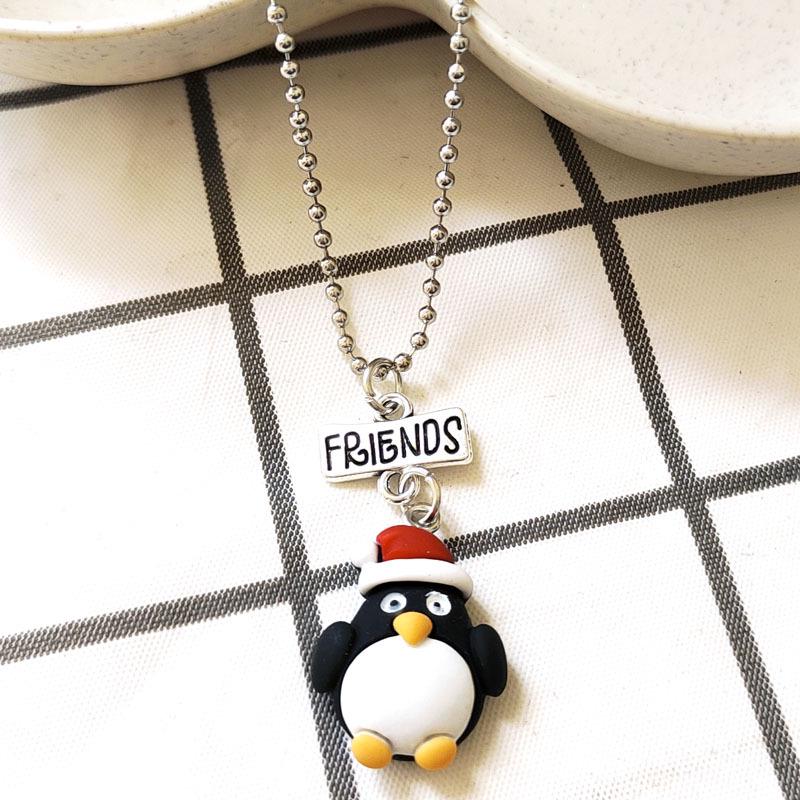 Kinder Cartoon Pinguin Harz Halskette Set - Beste Freunde BFF Schmuck für Weihnachten