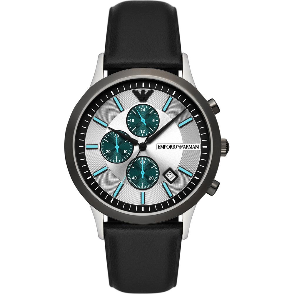 

Emporio Armani Renato Silver Dial Black Leather Gents Quartz Chronograph Watch AR11473 серебряный