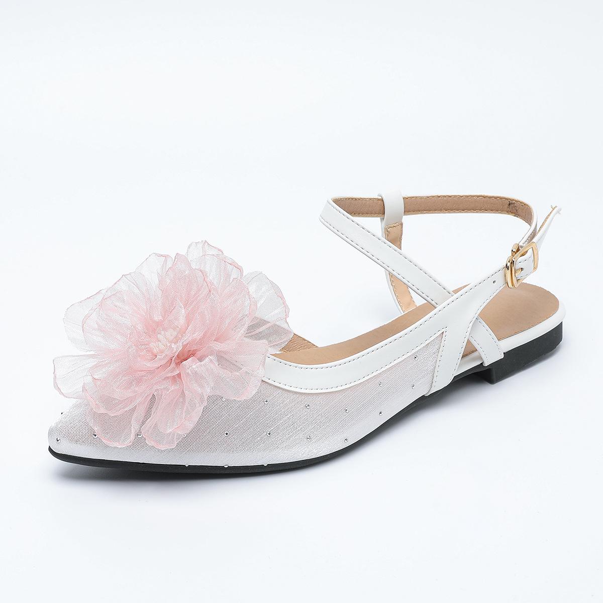

Модные милые сандалии-балетки с цветочным декором, женские, с острым носком, на ремешке сзади, летняя обувь с кружевом, женские сандалии на щиколотке в богемном стиле для пляжа, размер 43 36 бежевый