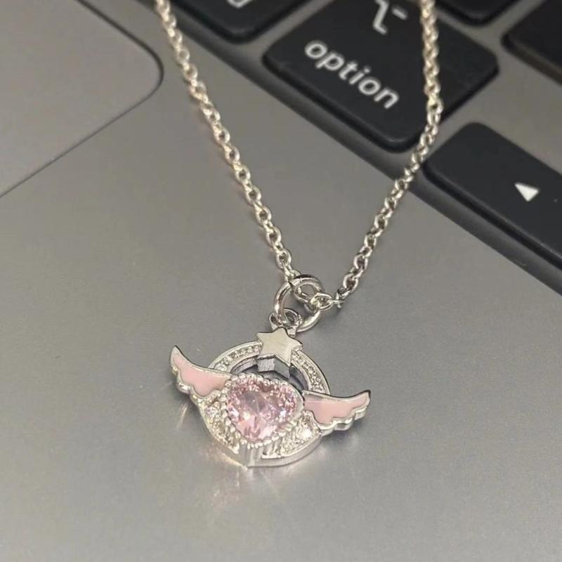 Fashion Pink Sweet Heart Zircon Necklace Women Aesthetic Clavicle Chain Necklace Valentines Day Gift Party Jewelry