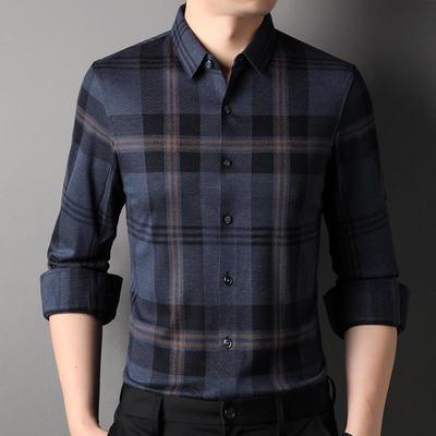 Camicia Autunnale da Uomo Nuova Gioventù Casual Moda Plaid Risvolto Sottile Lana Camicia da Uomo Larga Uomo