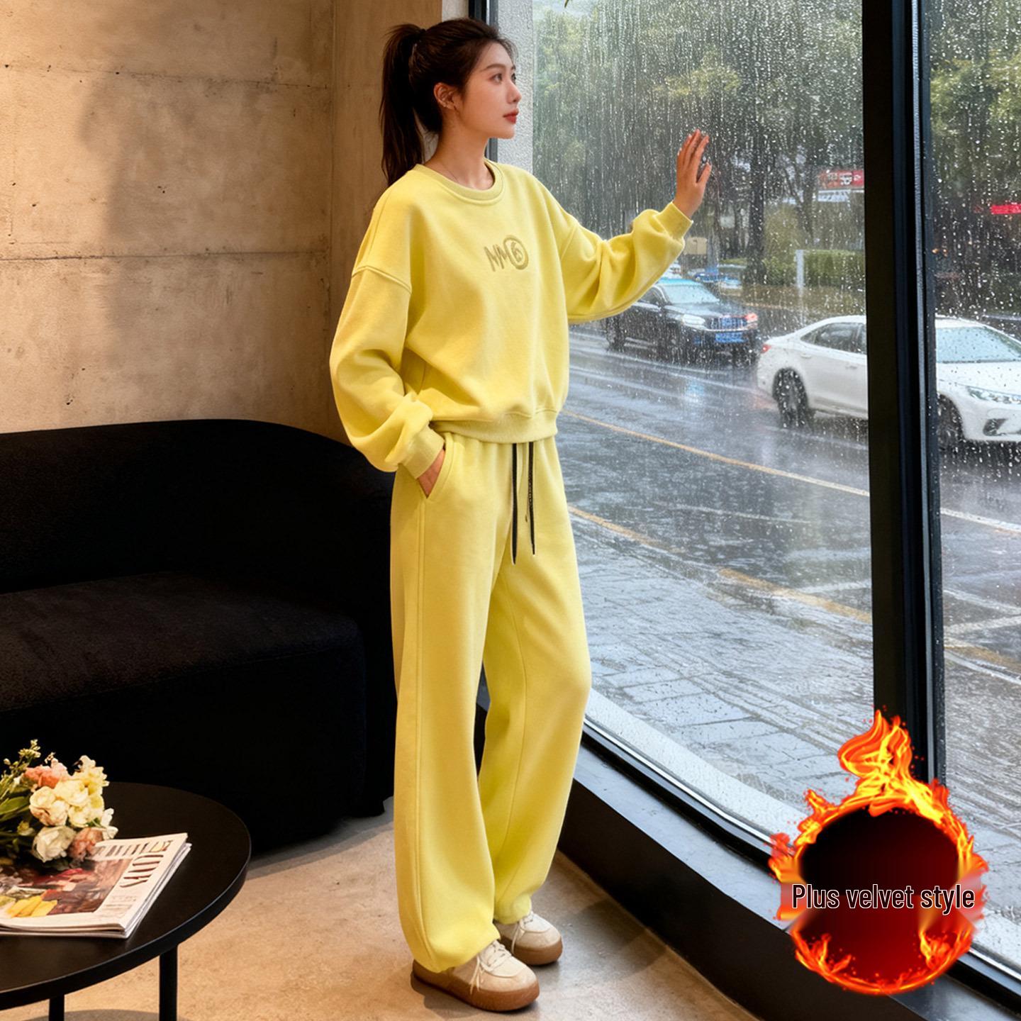

Korean Style Autumn/Winter 2025 Casual Hoodie & Wide-Leg Pants Set for Women XXL