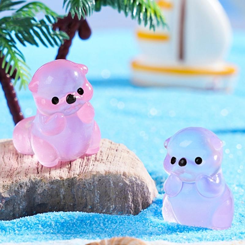 Leuchtet im Dunkeln Niedliche Otter-Figur Miniatur Harz Heimdeko Geschenk für Schlafzimmer Büro Tischplatte Gartenlandschaft