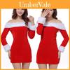 Elegante Vestito di Velluto Xmas a Spalle Scoperte per Donna Perfetto per le Feste di Natale