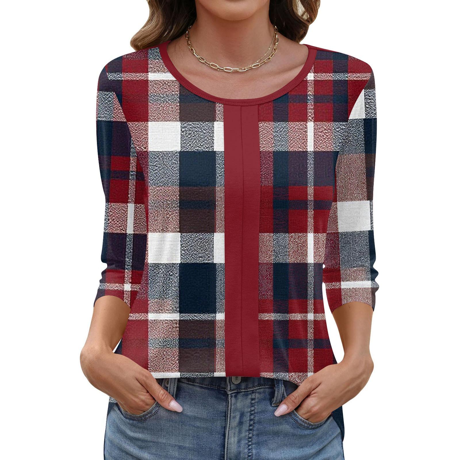 

Женский модный повседневный пуловер с воротником три четверти и принтом XL винный