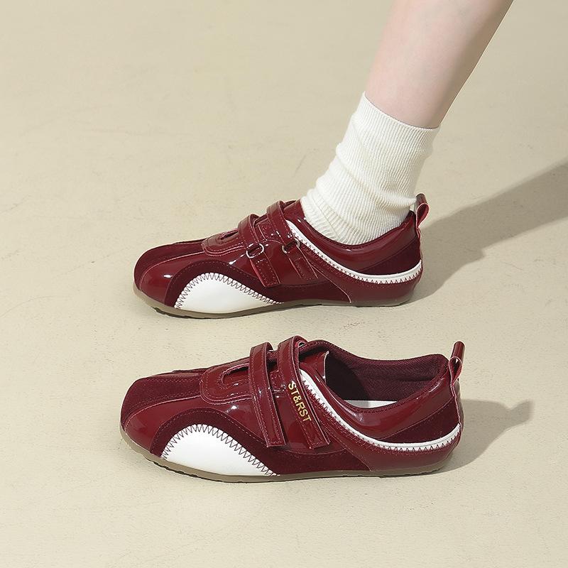 

2025 новые ретро красные французские туфли Мэри Джейн женские на липучке повседневные балетки одинарные туфли туфли на плоской подошве женские 40 бордовый