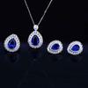 European Elegant Jewelry Set Imitation Sri Lanka Cornflower Blue Sapphire Pendant Open Ring Earrings for Women