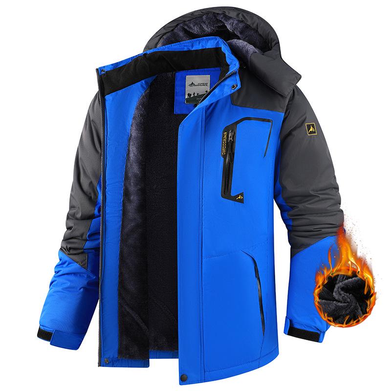 Cross-Border Outdoor Windproof Plus-Size Fleece-Lined Winter Windbreaker Jacket for Skiing and Fishing
