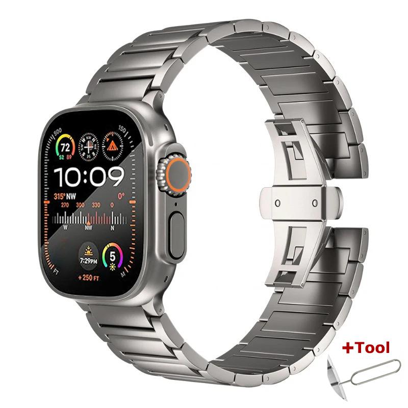Titanium Metal Band for Apple Watch Ultra 3 2 49mm 45 46 44mm Luxury Strap For iWatch Series 11 10 9 6 Se 8 Link Bracelet Correa