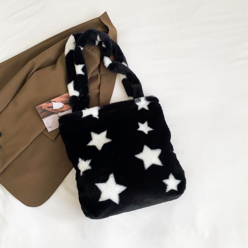 Minimalist Plush Tote Bag For Women With Heart Pattern And Large Capacity For Daily Use