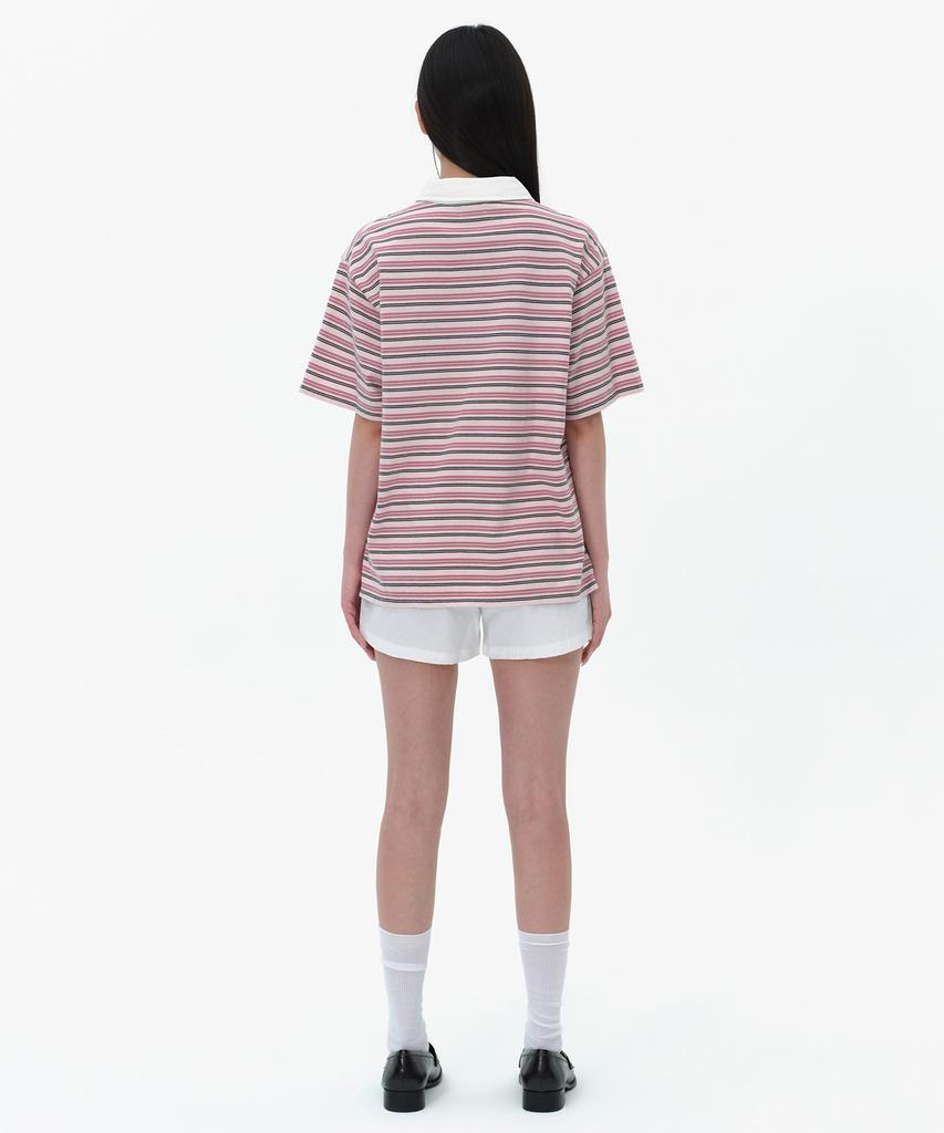 MUSINSA STANDARD WOMAN Women'S Multi-Stripe Short-Sleeve Rugby Shirt [Pink]