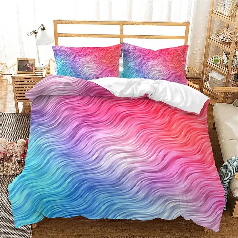 Copripiumino Sfumato Arcobaleno Set Biancheria da Letto Queen Cielo Stellato Colorato Copripiumino Geometrico Astratto in Microfibra con Federe