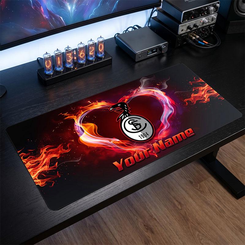 SC Freiburg Custom Large Mouse Pad, Personalized Name Text Print, Football Logo Non‑Slip Desk Mat Gaming Gift