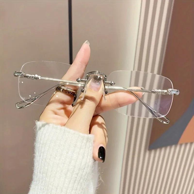 Internet Celebrity Frameless Glasses Women's Square Retro Golden Edged Eyeglass Frame Frameless Plain Glasses Small Frame Face