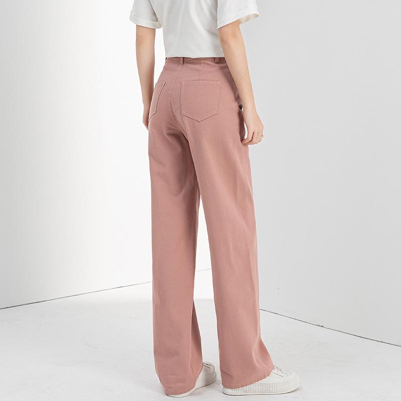 Xinge Retro Pink High-Waist Wide-Leg Jeans for Women - Slim Fit, Spring & Fall.