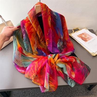 Cachecol de Seda Jinque Yun Encryption Yourou Gaze Estampado Primavera e Verão Cachecol Longo Grande Xale de Viagem Protetor Solar Cachecol Feminino Lenço de Cabeça