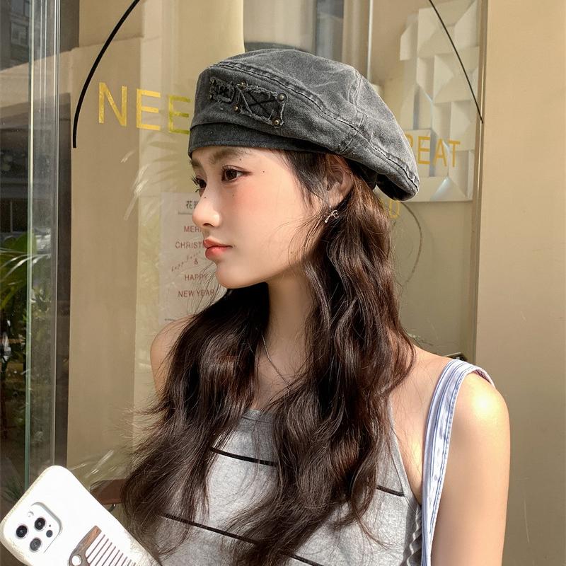 

Unisex Denim Beret Hats Women Outdoor Casual Beret hat Autumn Winter Girls Artist Painter Caps 56-58cm сірий