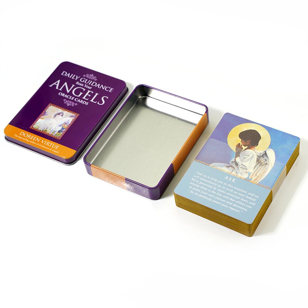 Tägliche Anleitung von Your Angels Tarot-Deck in einer Blechdose mit vergoldetem Rand für die Wahrsage-Spielkarte
