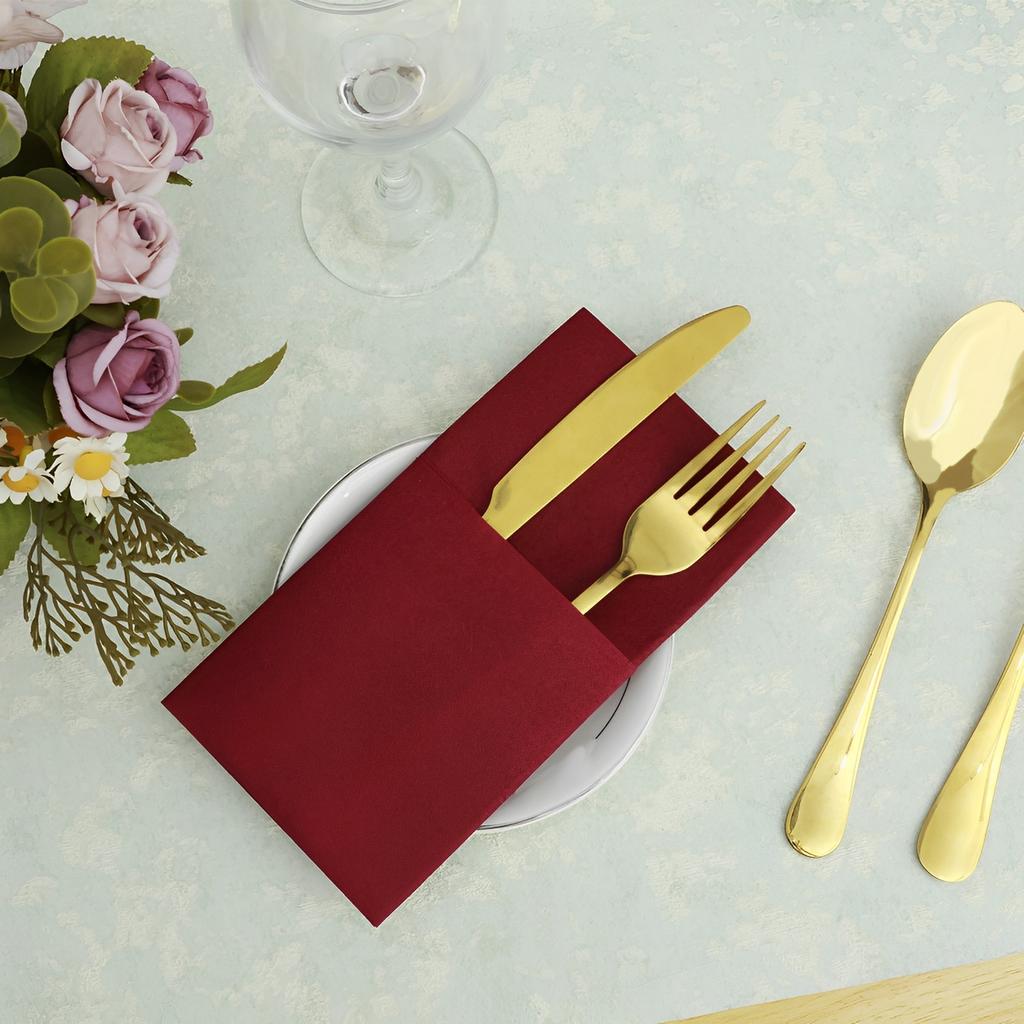 50Pcs Disposable Linen-Feel Dinner Napkins with Built-in Flatware Pocket Prefolded Cloth Like Paper Napkins For Wedding Party