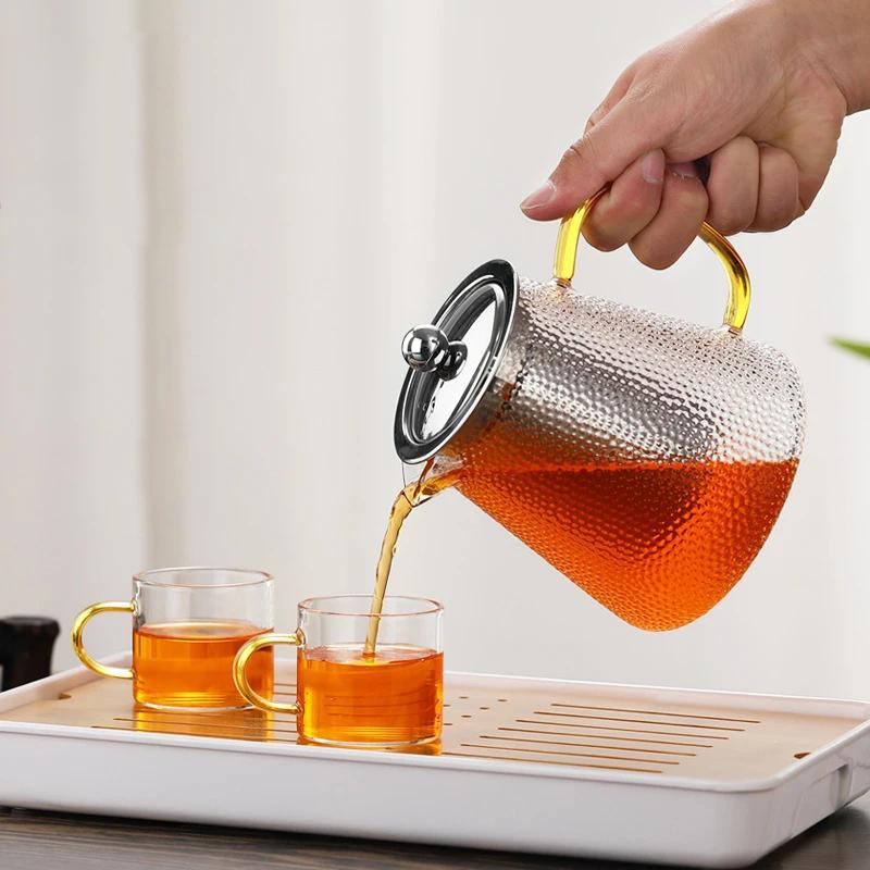 550ml Transparent Glass Kettle with Stainless Steel Filter Teapot Glass Water Jug Heat Resistant Carafe Juice Pitcher