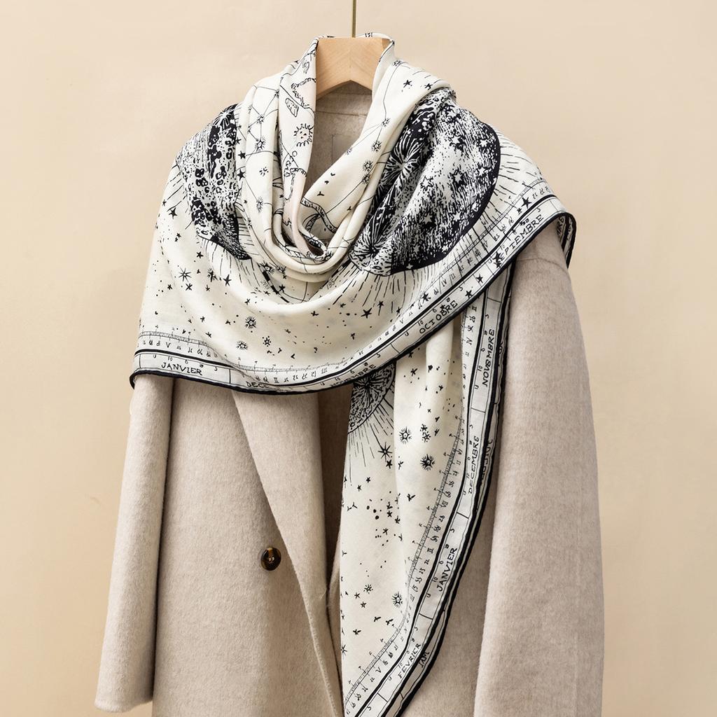 130*130cm 30% Hedvábí +70% Vlna Šátek Retro Vintage Luxusní Měkká Šála Velká Teplá Zimní Ovinovačka pro Ženy