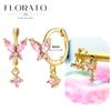 Luxurious Geometry 925 Silver Ear Needle Pink Series Zircon Pendant Hoop Earrings Sweet Fashion Wedding Jewelry Gifts