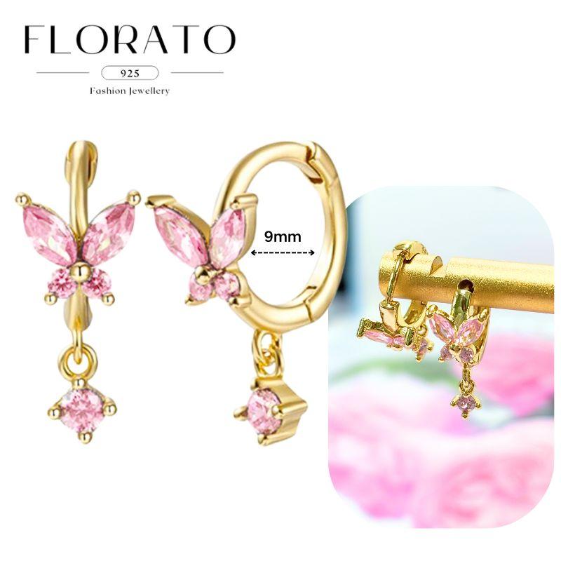 Luxurious Geometry 925 Silver Ear Needle Pink Series Zircon Pendant Hoop Earrings Sweet Fashion Wedding Jewelry Gifts