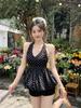 Sweet wind black polka dot neck V-neck vest women's summer design niche slim fit chic beautiful top