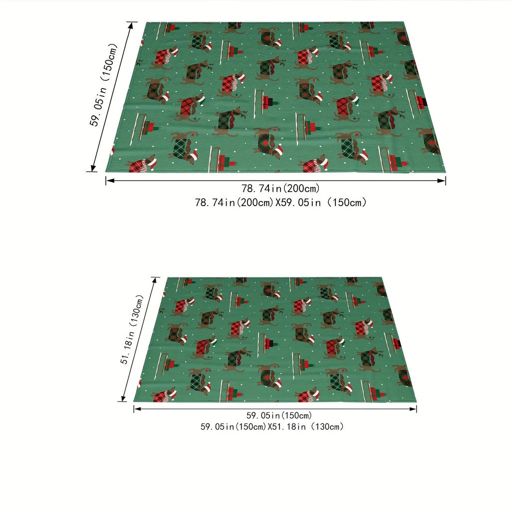 Festive Christmas Dachshund Plaid Pattern Digital Print Fleece Blanket - Soft and Warm for Sofa, Bed, or Travel