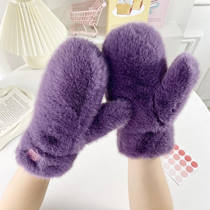 Winter New Thickened Plush Warm Gloves Fashionable Simple Solid Color Thermal Cold Weather Handwear