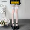 Women's Summer Black Silk and White Fishnet Stockings with Lace, Over-the-Knee Length, Sexy Bow Design